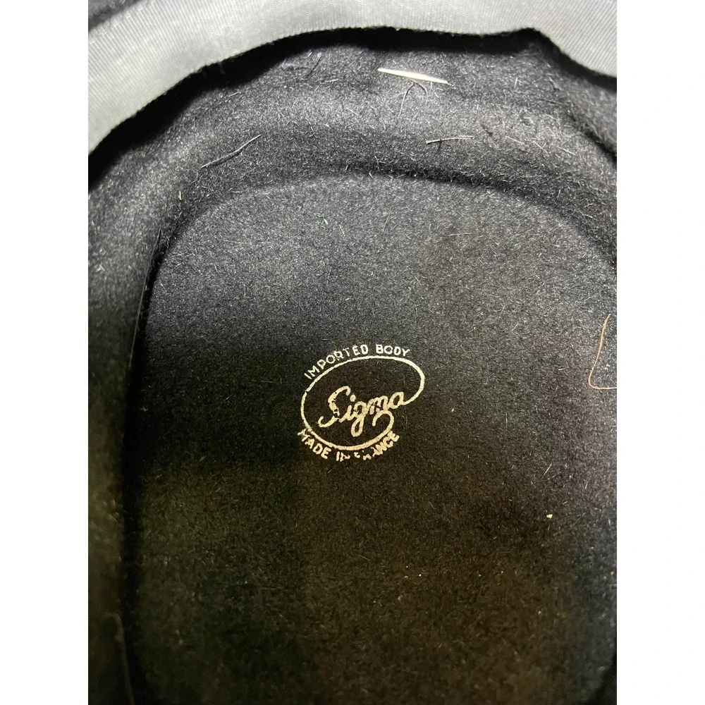 Vintage Sigma Black Wool Felt Pillbox Hat Satin Ribbon Bow Made in France